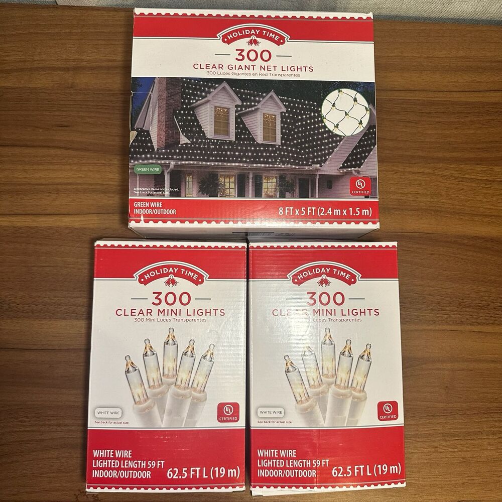 Holiday Time Clear Lights Set of 3 - 300 Net Lights and 300 Mini Lights
